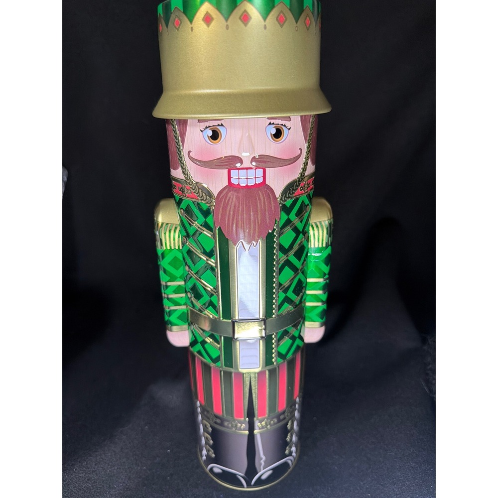 Silver Crane Co Nutcracker Soldier HolidayCookie Candy Gift Tin Green Gold 12.5"